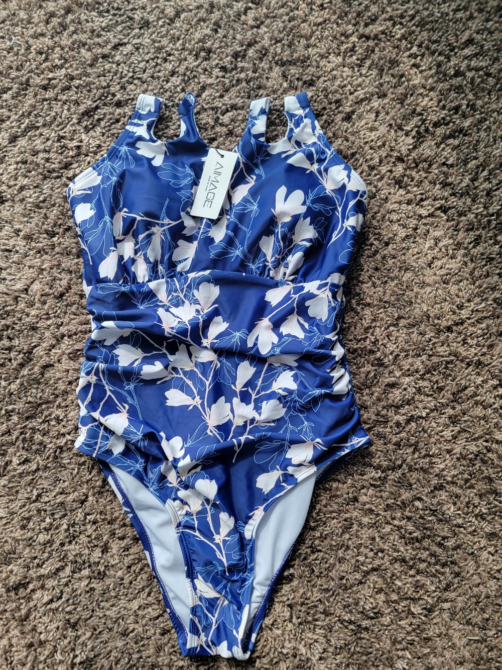 Navy Blue Floral One-Piece Swimsuit
